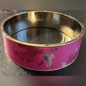 J CREW Romantic Floral Pink Feminine Enamel Gold-Tone Wide Bangle Bracelet